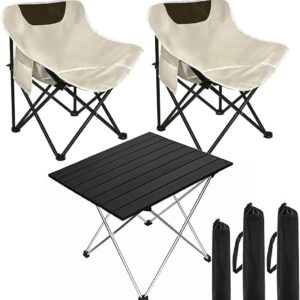Folding Camping Chair Set of 3,Lightweight Camp Chairs with Table,Large Lawn Chair Portable for Adults Hiking,Fishing,Beach,Picnic,Patio,Travel,Carry Bag(L)