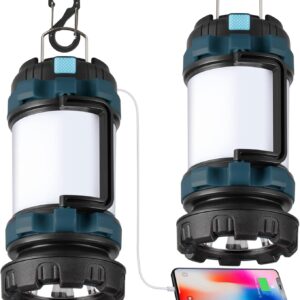 2 Pack Camping Lantern, Outdoor LED Camping Light, Rechargeable Flashlights with 1000LM, 6 Modes, 4000mAh Power Bank,  Waterproof Portable Emergency Camp Light for Hurricane Survival - Blue