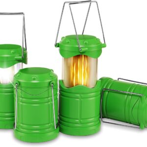 4 Pack LED Camping Lanterns, Collapsible Flameless Candles Tea Lights, Portable Battery Powered Camping Lights Emergency Supplies Kit, Green