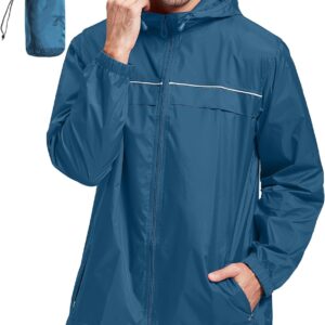 Rain Jacket Men Waterproof Windbreaker, Lightweight Hooded Raincoat for Daily Casual