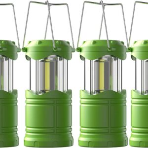 LED Camping Lantern, 4 Pack Battery Powered Flashlight for Power Outages, Portable Collapsible Hanging Light Essential for Home, Outdoor, Emergency Lamp Survival Kit Gear for Hurricane, Green