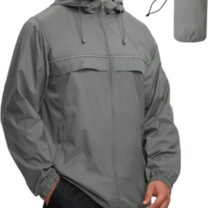 Mens Waterproof Windbreaker Rain Jacket Lightweight Packable Raincoat with Hood for Golf Hiking Travel