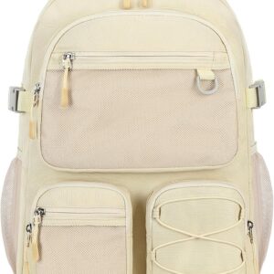 Water Resistant Backpack with Mulitiple Pockets for Travel Outdoor College, 15.6 inch Laptop Bookbag for Girl and Women (Beige)
