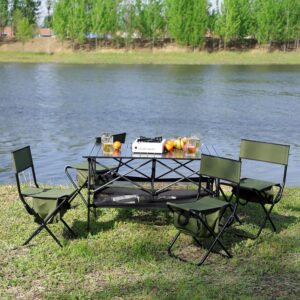 Set of 5, Indoor, Camping, Picnics, Beach,Backyard, BBQ, Party, Patio, Black/Green Folding Outdoor Table and Chairs Set